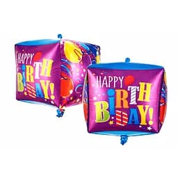 Фольгована кулька Mcolour Balloon куб “Happy Birthday ” наповнення повітрям або гелієм для тематичних вечірок Фіолетовий