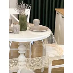 Силіконова скатертина з бежевим мереживом Блюмарин 10 см 230х130 см
