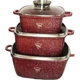 Набор квадратных кастрюль Top Kitchen TK00025 с мраморным покрытием 6 предметов Красный
