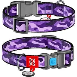 Нашийник для собак Waudog Nylon нейлоновий c QR паспортом, малюнок Фіолетовий камо, пластиковий фастекс, XL, Ш 25 мм, Дов 35-58 см