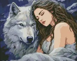 Набор с алмазной мозаикой на подрамнике Под защитой волка Ideyka AMO7897, 40x50 см