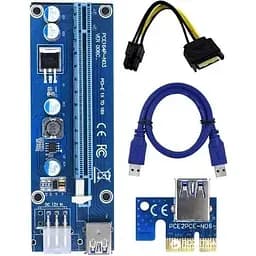 Райзер PCI-EX x1 x16 6-pin SATA 6Pin USB 3.0 AM-AM 0,6 м синий конденсаторы 270 пакет VER 009S/270
