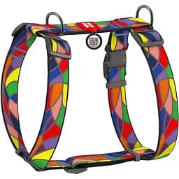 Шлейка для собак Waudog Nylon анатомическая H-образная с QR-паспортом, рисунок "Витраж", пластиковый фастекс, XL
