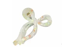 Заколка-крабик для волосся Бантик 11 см прозорий акрил з вкрапленнями Молочний