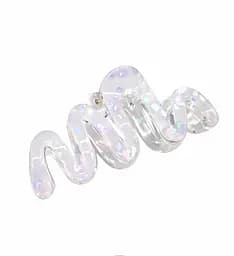 Заколка-крабик для волос волнистая 11 см с мелкими блестящими стразами металлический зажим Перламутровый