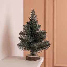 Штучна новорічна декоративна міні ялинка «Полонинська» блакитна на дерев'яній підставці 25 см Lugi SOK-M-03-1-1