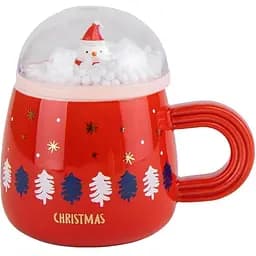 Чашка новогодняя Olens 8030-299-2 Снежный праздник с крышкой керамика 360 мл Красная
