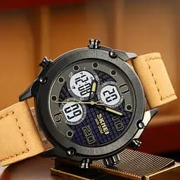Наручний годинник чоловічий 1975LLTBNWT Light Brown-White Leather. Skmei acs0030446 - мініатюра 4