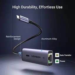 Перехідник USB 3.0 Type-C --> Ethernet RJ45 2.5Gb CM648 Ugreen чорний - мініатюра 8