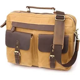 Стильный портфель из качественного текстиля с кожаными вставками Vintage 20874_1 светло-коричневый