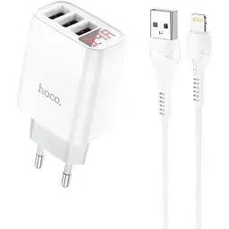Блок зарядний набір Hoco Easy charge C93A Lightning cable 3USB білий