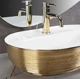 Умивальник Rea Aura 61 brushed gold white накладний REA-U6900, Золотий - мініатюра 3