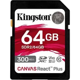 Карта памяти Kingston 64 GB SDXC Class 10 UHS-II U3 ​​Canvas React Plus (SDR2/64GB)