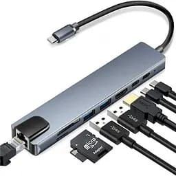 Хаб концентратор 8 до 1 USB Type-C перехідник HDMI SD TF RJ45 