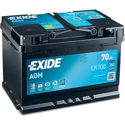 Акумулятор Exide Start-Stop AGM 70Ah Ев (-/+) (760EN) (278х175х190) EK700
