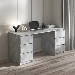 Комп’ютерний стіл Vays R-2 Бетон, письмовий з 2 тумбами, 6 шухляд без ручок, ЛДСП 160×60×75 см - для дому, офісу, навчання