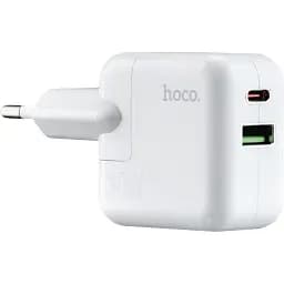 Сетевое зарядное устройство Hoco C111A Lucky dual-port PD30W + QC3.0 charger ( EU ) Белый