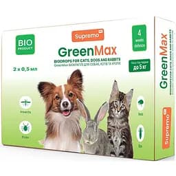 Краплі Supremo GreenMax Біо для котів, дрібних собак та кролів вагою до 5 кг 0.5 мл х 2 шт.