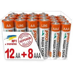 Набор батареек Наша Сила Professional AA (LR6) и AAA (LR03) Alkaline (12+8 шт.)