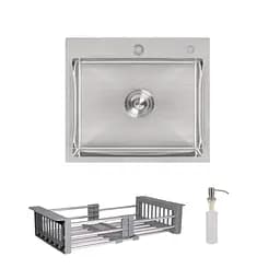 Кухонная мойка Lidz Handmade H5045 интегрированная Brushedв комплекте с дозатором и корзиной, Нержавеющая сталь