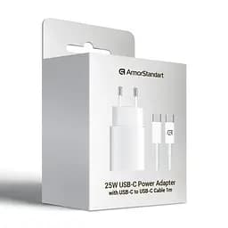 Зарядний пристрій для смартфона та планшета, AR-TA800W 25W White з портом USB-C та кабелем USB-C до USB-C у комплекті, підтримка Fast Charge, швидка зарядка для смартфонів та планшетів, ArmorStandart (ARM63804) - мініатюра 6