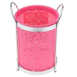 Підставка стійка хромована для столових приладів Троянди на ніжках пластмасова вставка Ø 10.5 см H 18 см, Kitchen Master Рожевий 86898