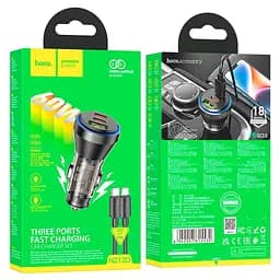 Зарядний пристрій - Автоадаптер на 3 виходи - Hoco NZ12D Lucky 60 W з кабелем USB-C - Lightning - мініатюра 4