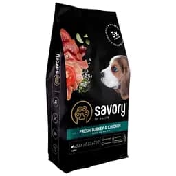 Сухой корм Savory Puppy для щенков всех пород, со свежей индейкой и курицей, 12 кг