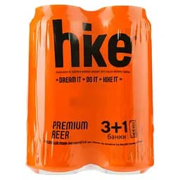 Уценка. Пиво Hike Premium, светлое, 4,8%, ж/б, 2 л (4 шт. по 0,5 л) (840504)