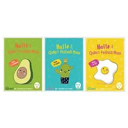 Набір масок для обличчя Quret Hello Friends Mask: заспокійлива маска Cactus, 25 г + маска для сяйва шкіри Egg, 25 г + поживна маска Avocado, 25 г