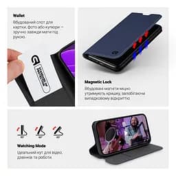 Чехол-книжка для Apple iPhone 16 Plus, OneFold Case, синий, из экокожи (PU) и TPU, с магнитом, с подставкой и отделением для карт, трансформируется в подставку, противоударный, защита всего корпуса, ArmorStandart (ARM79524) - мініатюра 4