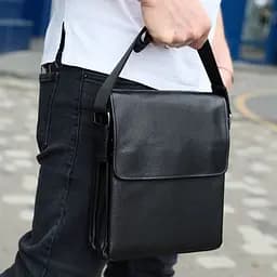 Сумка месенджер 21.5x25x7 шкіряна барсетка для чоловіків Tiding Bag 35775 чорна 215 мм - мініатюра 3