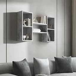 Навесная полка Vays M-11 Бетон-Белый с нишами для книг и декора ЛДСП 100x18x60 см для гостиной спальни кабинета