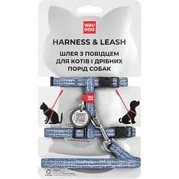 Шлея з повідцем для котів Waudog Re-cotton з відновленої бавовни з QR паспортом XS 25-40х20-30х1/122 см синій (147012)
