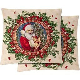 Наволочка новорічна Lefard Home Textile Claus гобеленова з люрексом 45х45 см бежева (732-239)