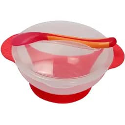 Тарелка на присоске с термоложкой и крышкой Mega Zayka MGZ-0100 (Red) 