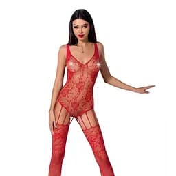 Ажурный бодистокинг с имитацией чулок Passion BS074 red One size