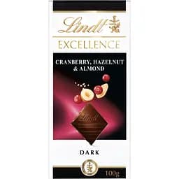 Шоколад чорний Lindt Excellence з мигдалем, фундуком та журавлиною 100 г