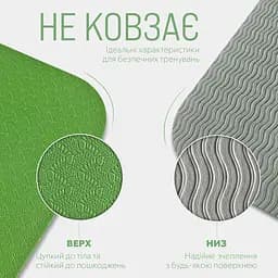 Килимок для йоги та фітнесу TPE+TC 6 мм двошаровий зелений-сірий EasyFit fit0025074 - мініатюра 4