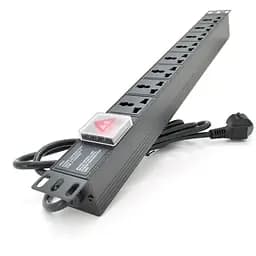 Подовжувач PiPo на 8 розеток з вимикачем, 220В, 1U 19", алюмінієвий корпус, чорний довжина кабелю 1,8 м, Q25