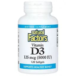Витамин D3 125 мкг 5000 МЕ Vitamin D3 Natural Factors 120 гелевых капсул