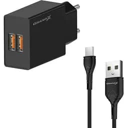 Зарядное устройство Grand-X CH-15T 5V 2.1A 2USB Black + cable USB -> Type-C (CH-15T)