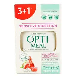 Набір вологого корму для котів Optimeal Sensitive Digestion 3+1 з ягням та філе індички 340 г (85 г х 4 шт.) (B2722701) - мініатюра 2