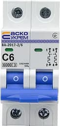 Модульний автоматичний вимикач 2р - 6А - С - ВА-2017 АСКО-УКРЕМ (A0010170010) - мініатюра 2