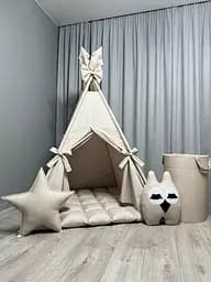 Вігвам дитячий Бежевий 5 з матрасиком БОНБОН та кошиком для іграшок Повний комплект 0241