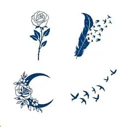 Набір із 4 довготривалих тату Птахи та квіти Fresh Tattoo SPX-set-02, 5 х 5 см