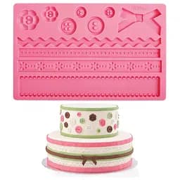Молд силіконовий кондитерський для мастики та шоколаду Гудзики бантики та бордюри 19x12 см, Kitchen Master Рожевий 87473