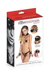 Нашийник з наручниками та ланцюжком Fetish Tentation Neck and Wrist Chain Straps з маскою на очі Fetish Tentation SO3745 91425