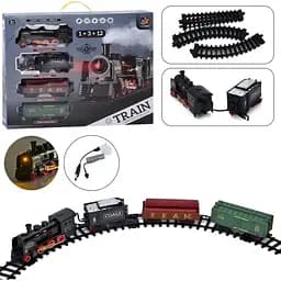 Залізниця ББ 652 16 елементів 2 вантажні вагони звук підсвічування пар в коробці на акумуляторі Чорний