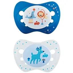 Пустышка Nip Замечательная жизнь №2 Цирк и олень, 5-18 мес., синий со светло-голубым, 2 шт. (31302)